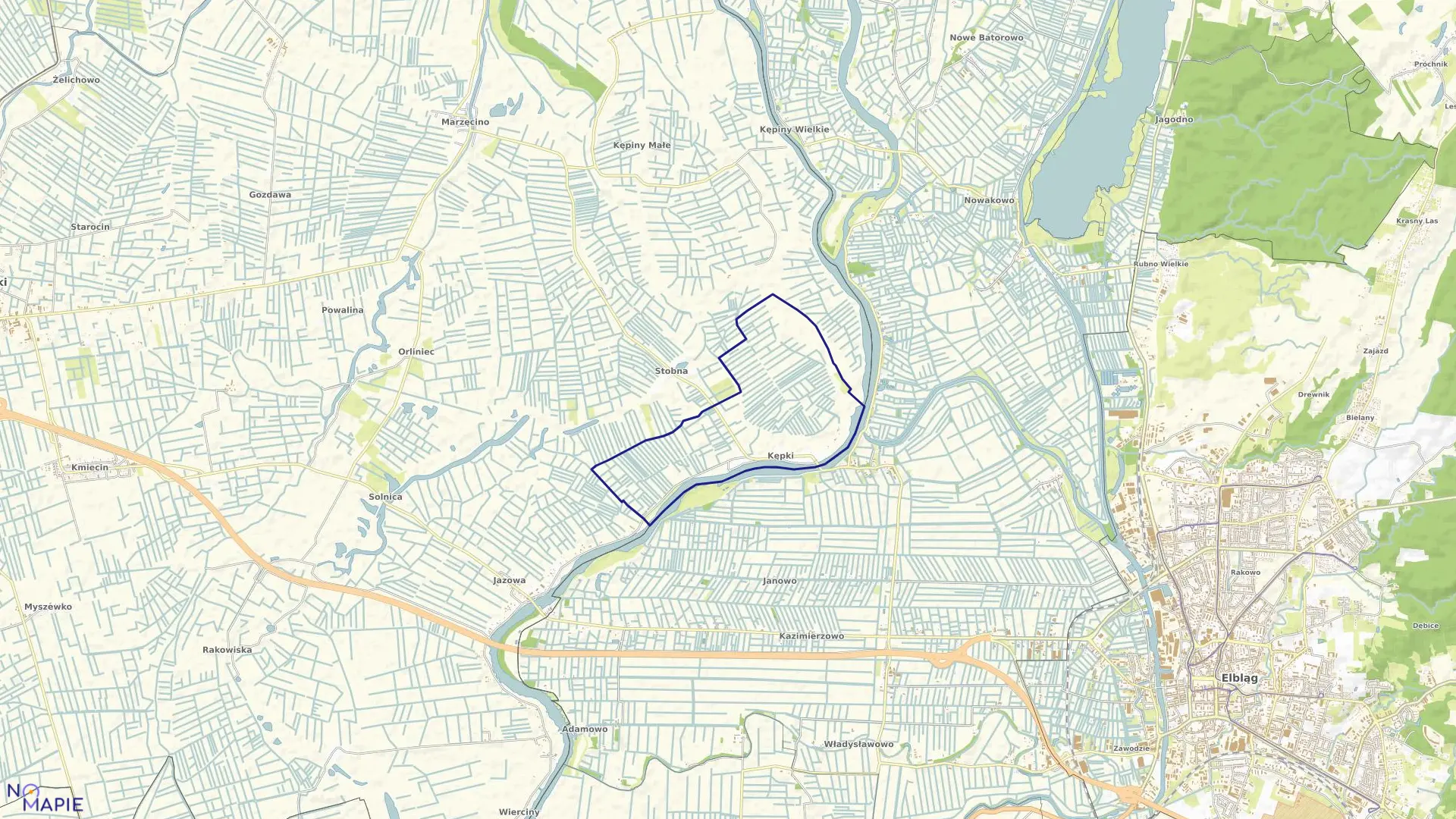 Mapa obrębu Kępki w gminie Nowy Dwór Gdański