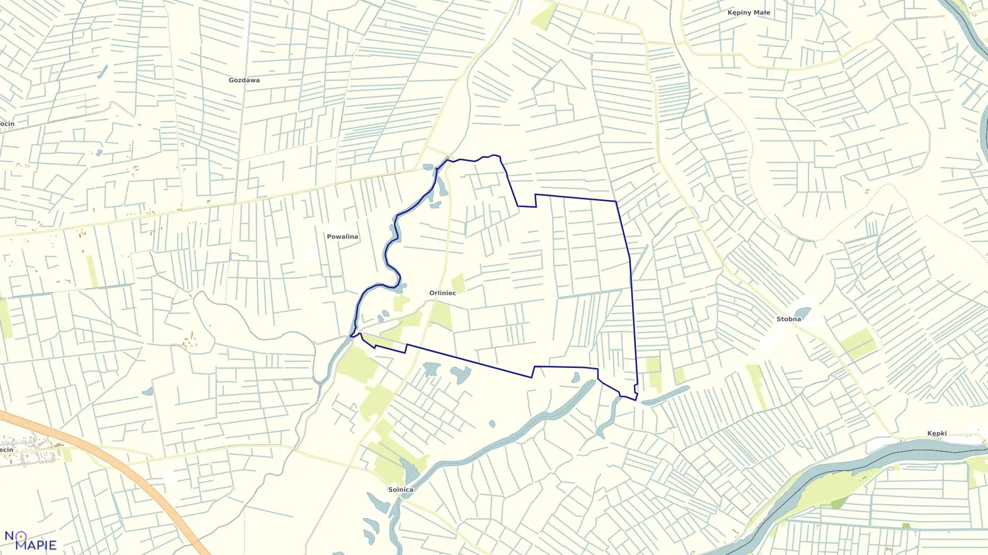 Mapa obrębu Orliniec w gminie Nowy Dwór Gdański