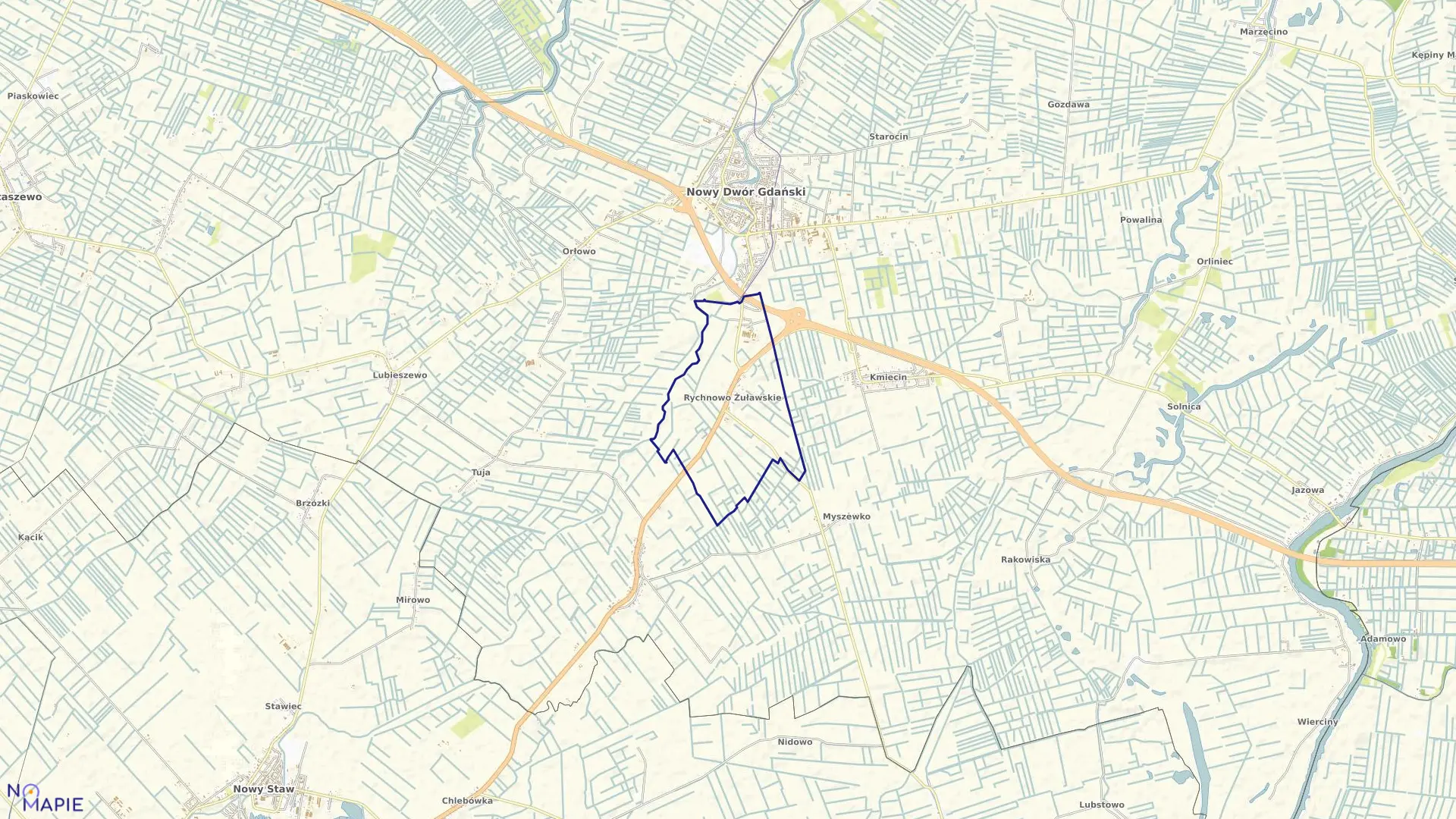 Mapa obrębu Rychnowo Żuławskie w gminie Nowy Dwór Gdański