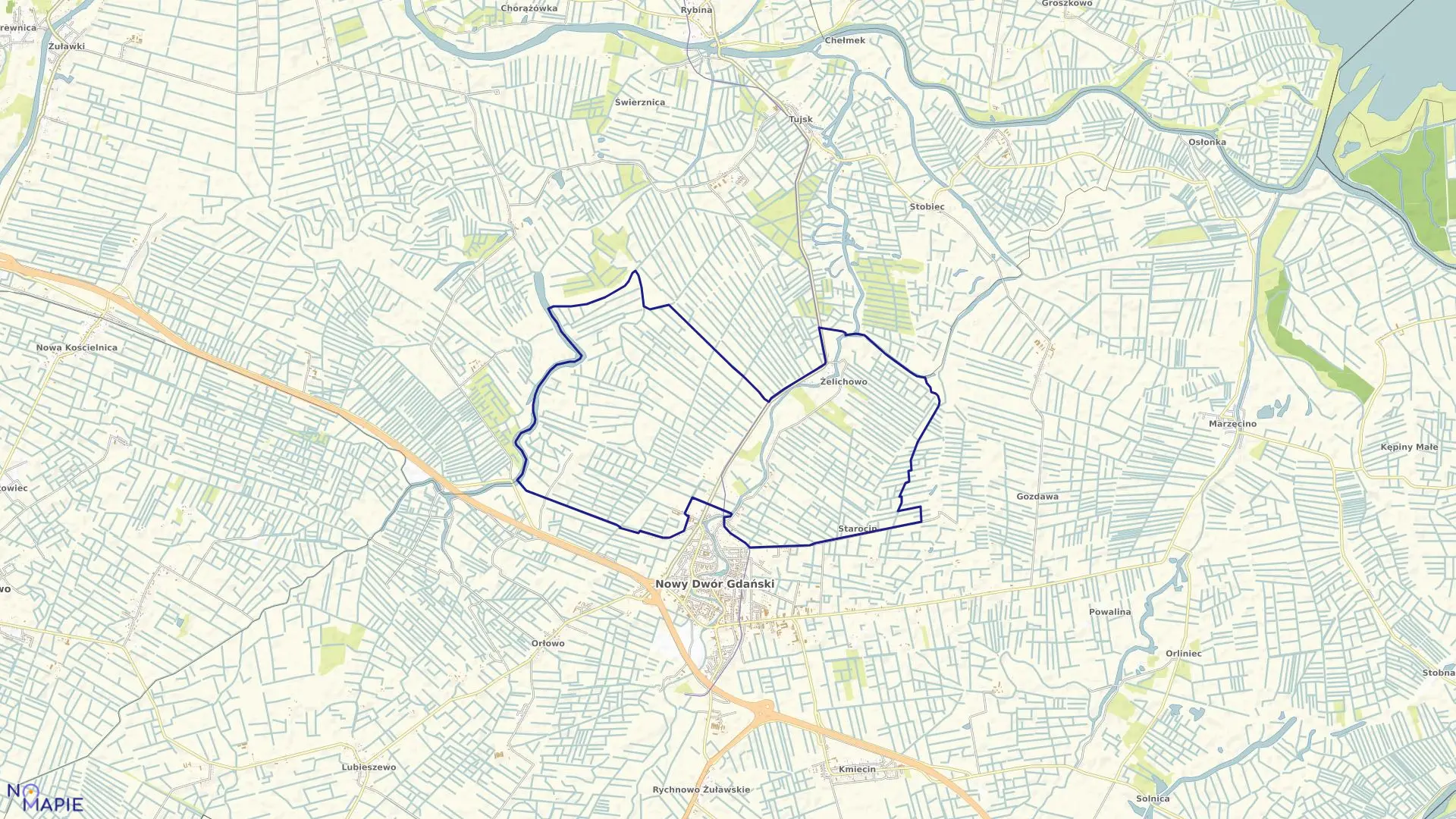 Mapa obrębu Żelichowo w gminie Nowy Dwór Gdański